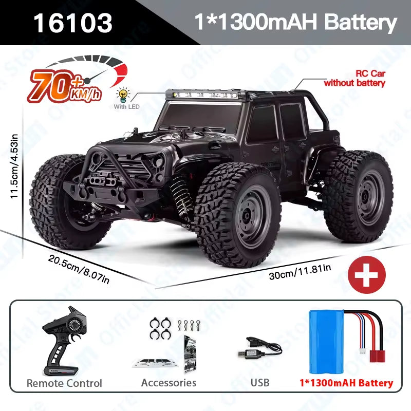 1:16 70KM/H or 50KM/H 4WD RC Car with LED Remote Control Cars High Speed Drift Monster Truck for Kids Vs Wltoys 144001 Toys