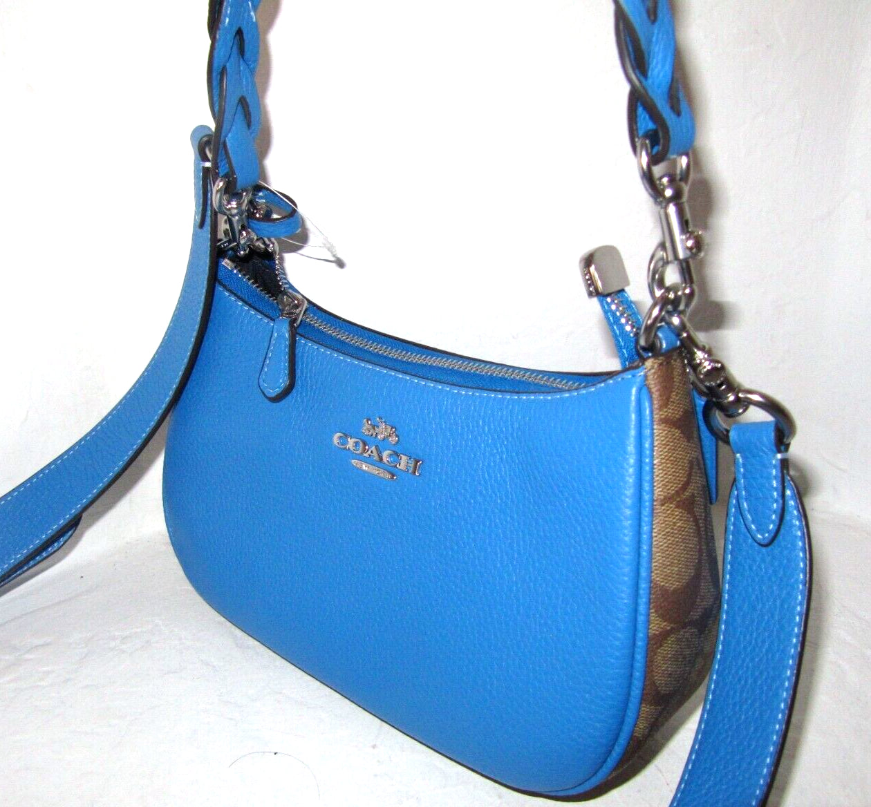 Coach New CJ590 Teri Shoulder Crossbody Bag Khski Signature Canvas Racer Blue