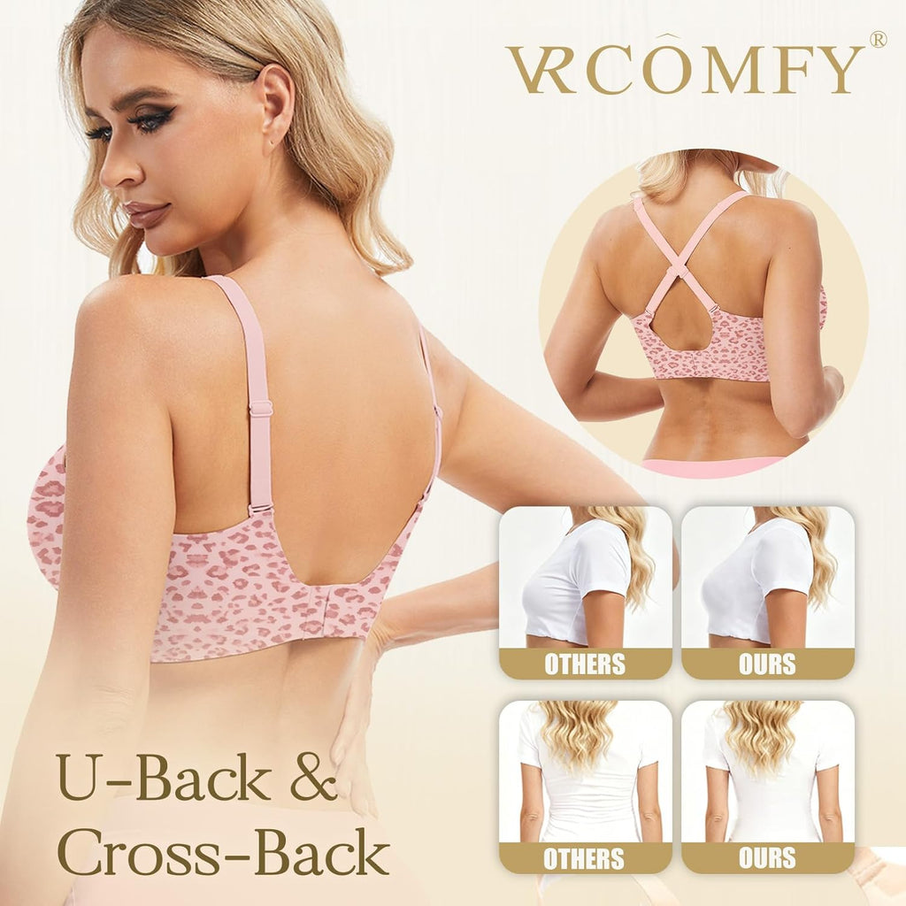 Jelly Wireless Bra Deep V Push up Seamless T-Shirt Comfortable Plunge No Underwire Bras with Adjustable Straps Everyday Bras