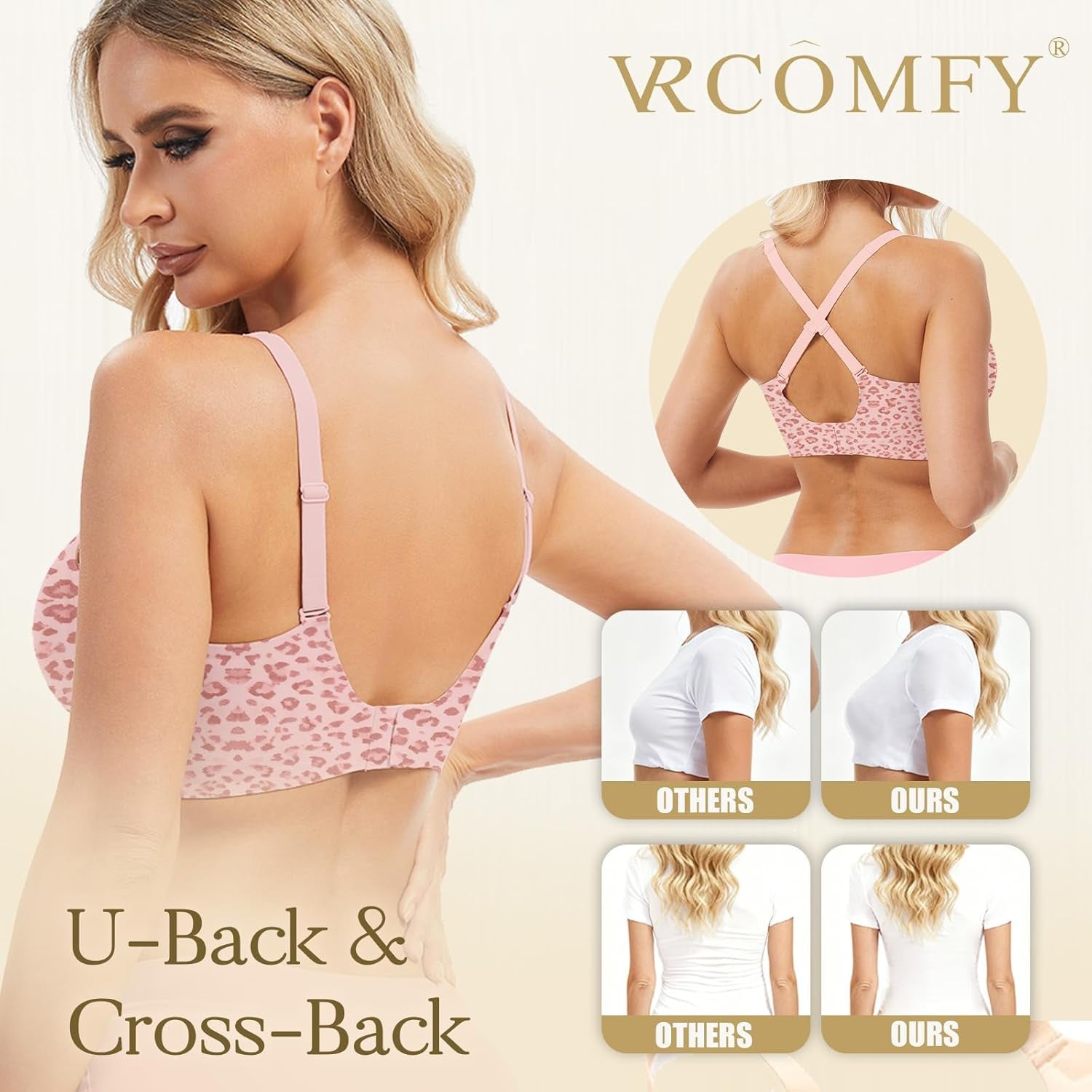 Jelly Wireless Bra Deep V Push up Seamless T-Shirt Comfortable Plunge No Underwire Bras with Adjustable Straps Everyday Bras