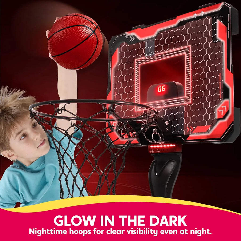 Mini Indoor Basketball Hoop Light up over the Door Basket Ball Hoop for Kids Toys Birthday Gifts with Scoreboard & 4 Balls