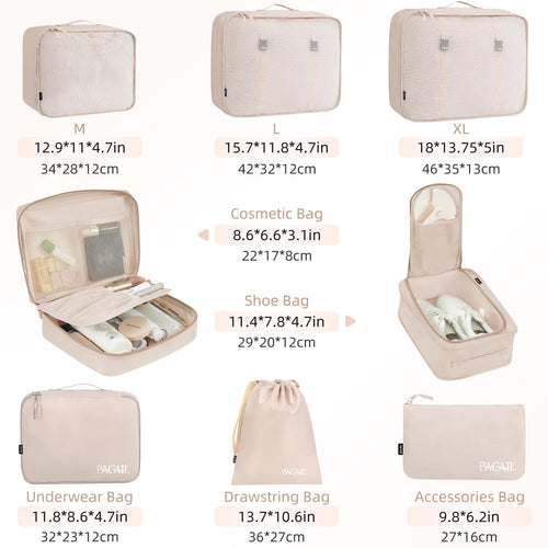 8 Set Packing Cubes Luggage Packing Organizers for Travel Accessories-Cream
