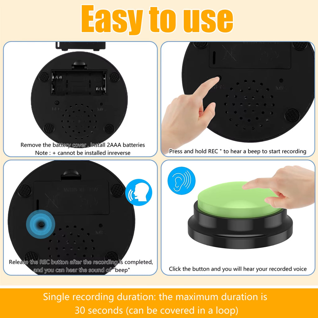 4/6Pcs Recordable Dog Training Buttons with Light Pet Interactive Dog Cat Pet Training Buzzer Talking Button Intelligence Toy
