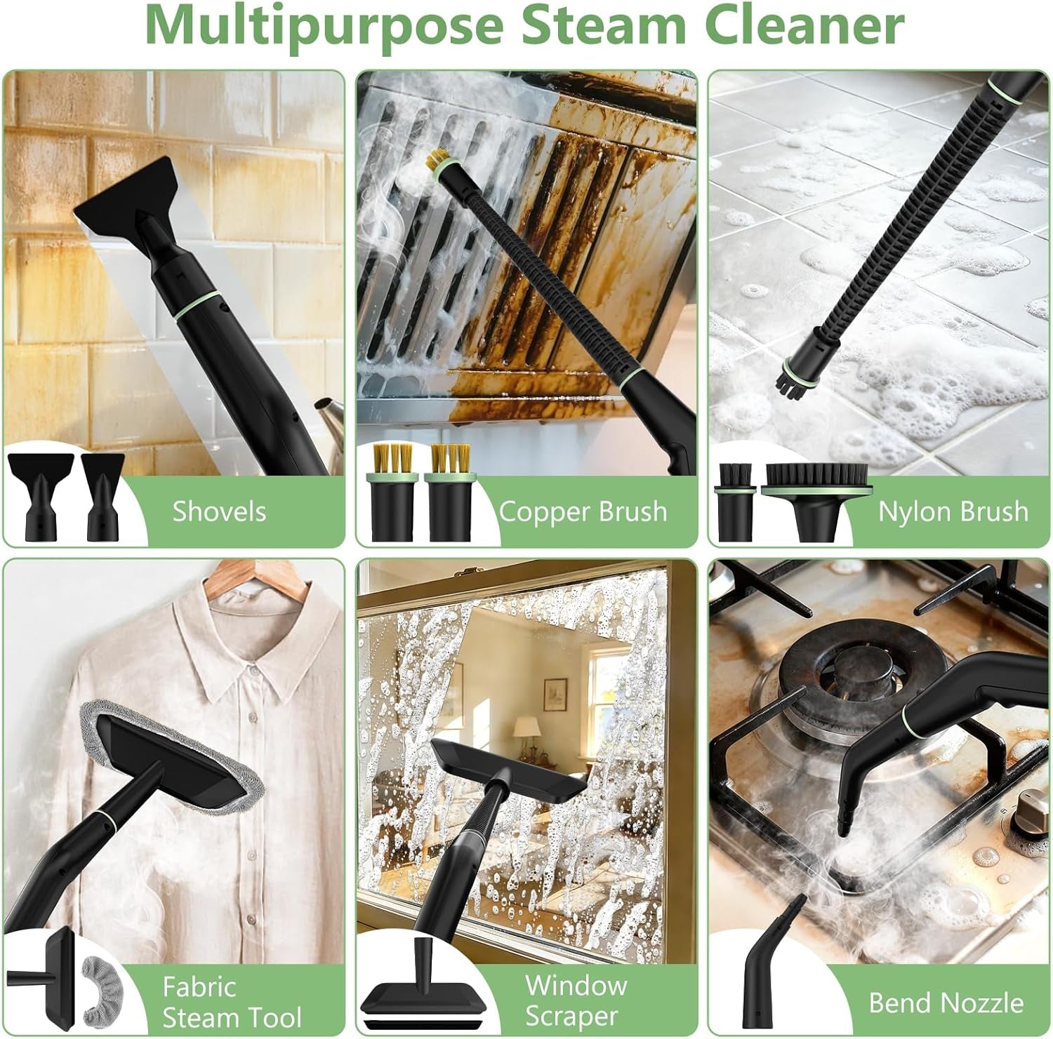 Steam Cleaner, Portable Steamer for Cleaning with 16Pcs Accessories, 6-Level Adjustable and 15S Heat-Up, Handheld Steam Cleaner for Home, Tile, Dirt, Grout, Grease, Car Detailing