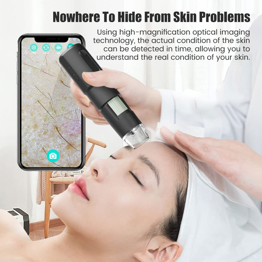 Wireless Skin Analyzer Machine Dermatoscope Scalp/Skin/Hair Follicle Detection Testing Analysis Magnifier UV Skin Analyzer Professional 1000X Facial Skin Detector Digital Microscope