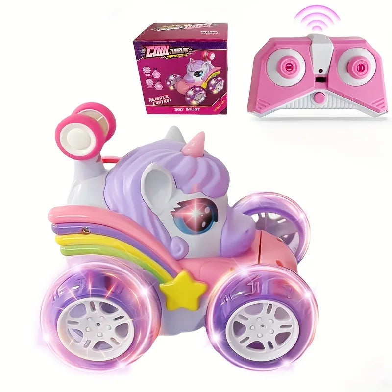 2.4G Lighting Unicorn Remote Control Stunt Dump Truck Chase Light Twist Change Car Drift Dancing Toy Car, Children'S New Year Bi