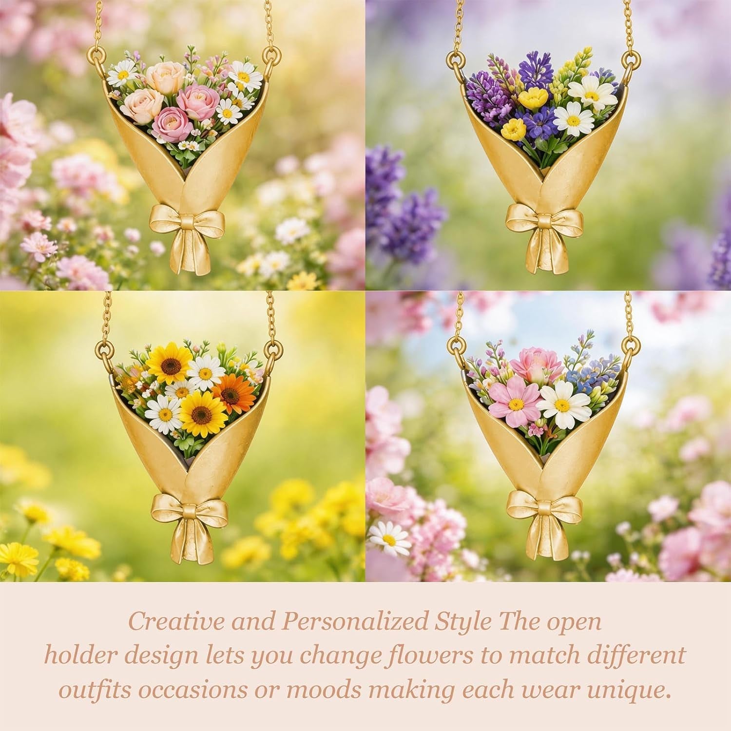 Flower Holder Necklace DIY Bouquet Necklace Wearable Mini Vase Jewelry to Insert Dried or Real Blooms Birthday Wedding Gift Jewelry for Mom Wife Sister Best Friend