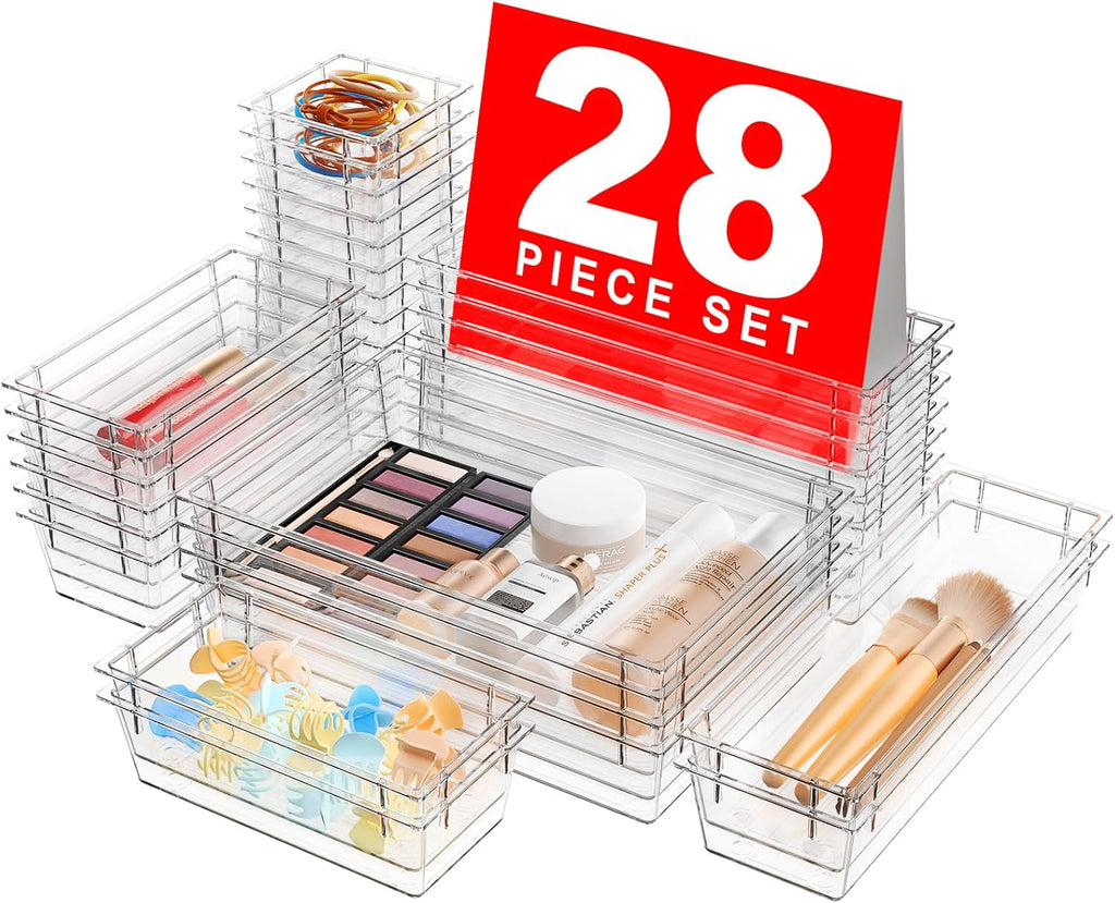 【Military Grade】 Drawer Organizer, 【𝟱𝗦𝗶𝘇𝗲】 Makeup Organizer, 【Holds 177 Items】 Bathroom Organizers and Storage, Organization and Storage, Desk Drawer Organizer for Vanity (Clear)