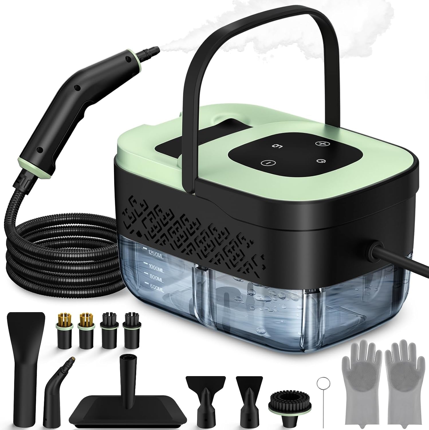 Steam Cleaner, Portable Steamer for Cleaning with 16Pcs Accessories, 6-Level Adjustable and 15S Heat-Up, Handheld Steam Cleaner for Home, Tile, Dirt, Grout, Grease, Car Detailing