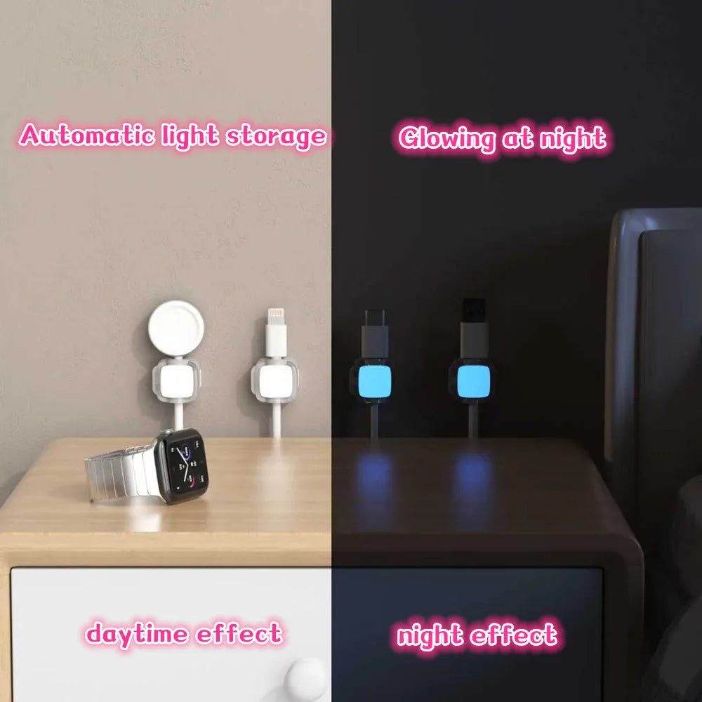 12Pcs Magnetic Glow in the Dark Cable Organizer, Night Glow Desktop Phone Charging Cable Plug, Hook, Cable Collection and Storag