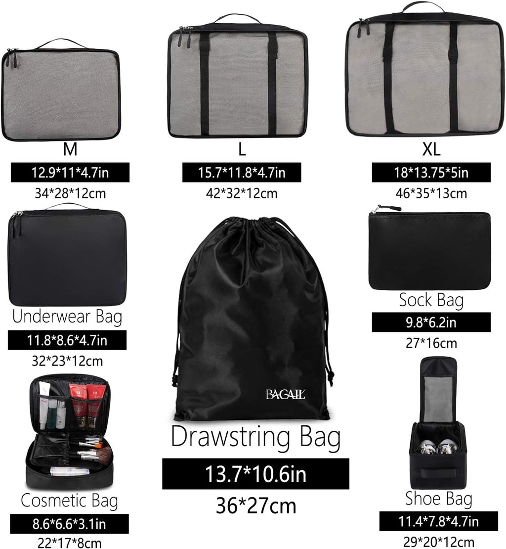 8 Set Packing Cubes Luggage Packing Organizers for Travel Accessories-Jet Black