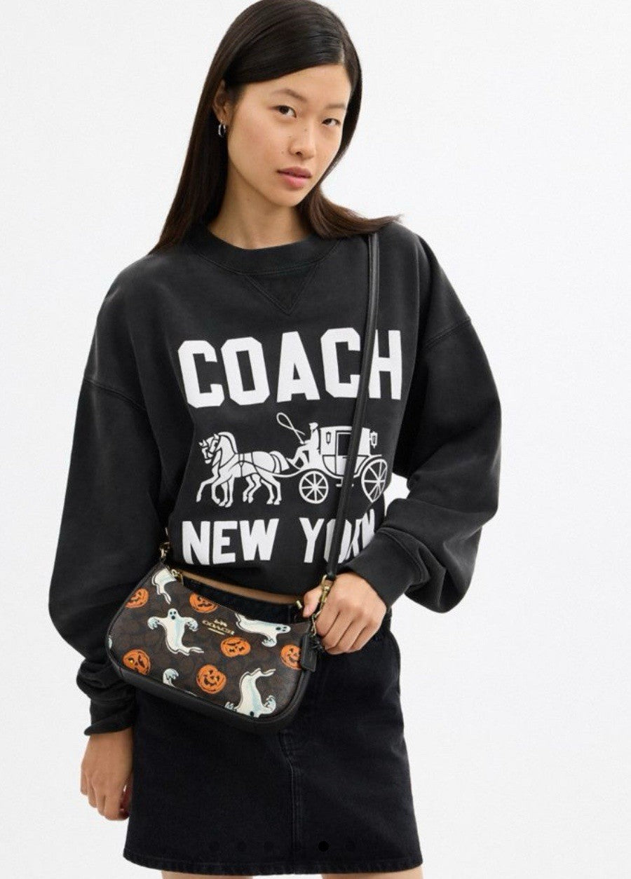 NWT Coach Teri Shoulder Bag in Signature Canvas Pumpkin Halloween Print CCE71