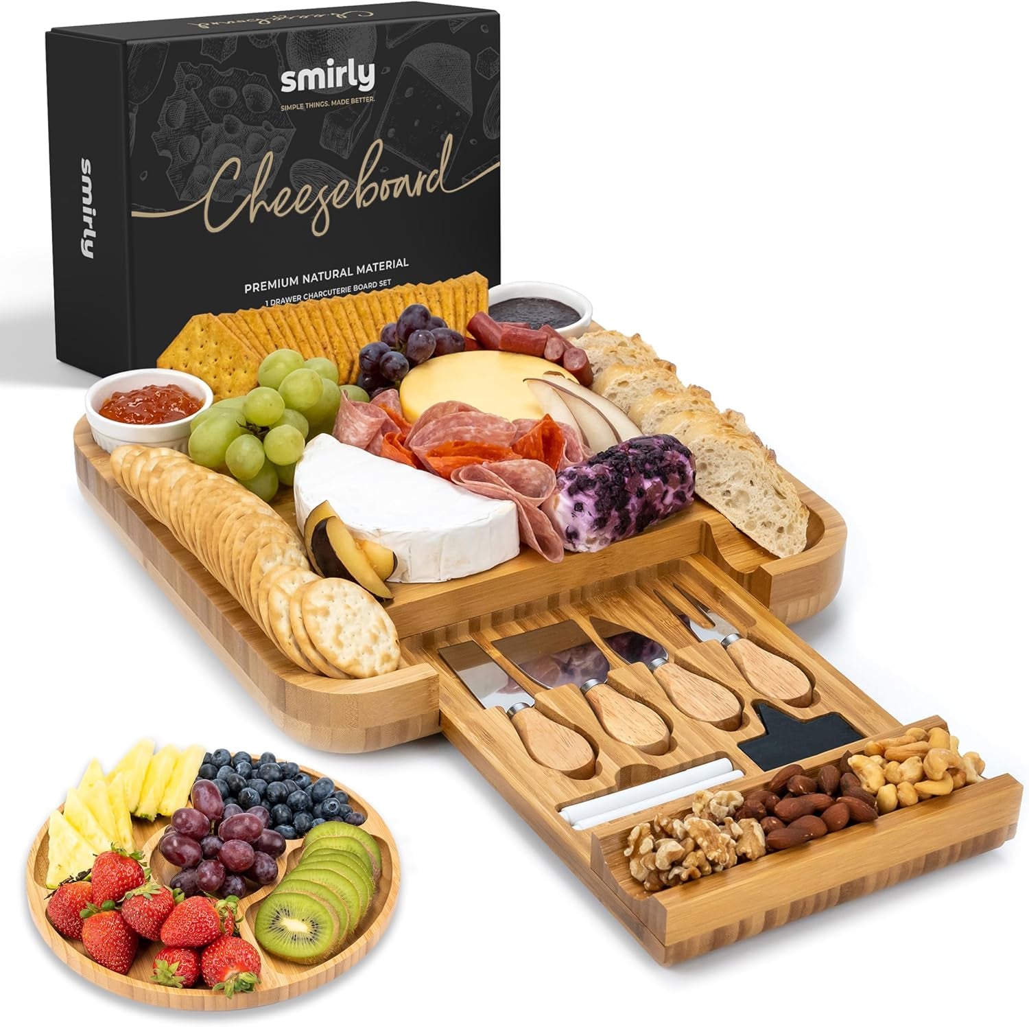 Charcuterie Large Bamboo Cheese Board Set for Serving - House Warming Gifts for New Home, Wedding, Bridal Shower & Birthday, for Women