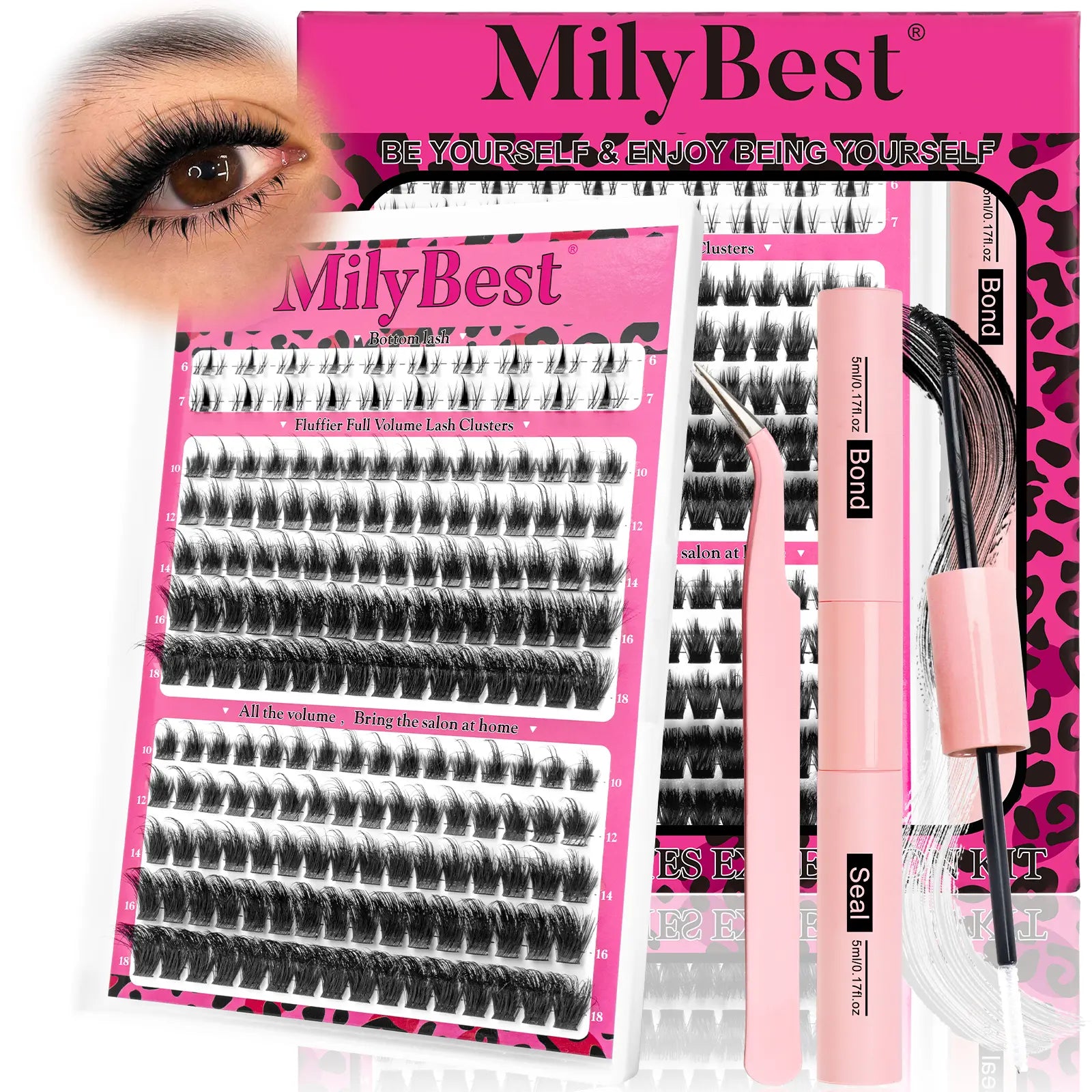 Milybest Cove Eyelashes ,1 Set Mixed Length Individval Eyelash Extensions Kit,Self Grafting False Eyelashes with Tweezers&Glue&,Prefessional Eye Makeup Accessories for Women