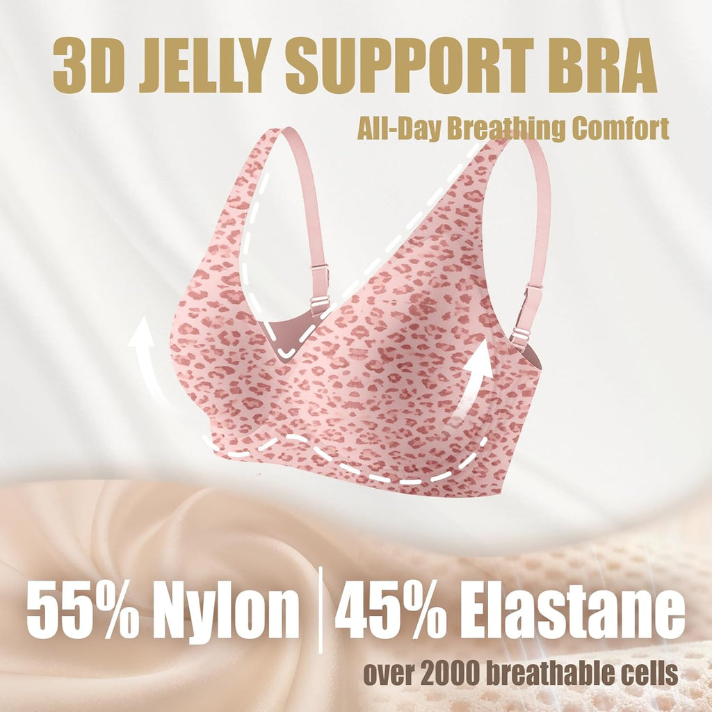 Jelly Wireless Bra Deep V Push up Seamless T-Shirt Comfortable Plunge No Underwire Bras with Adjustable Straps Everyday Bras