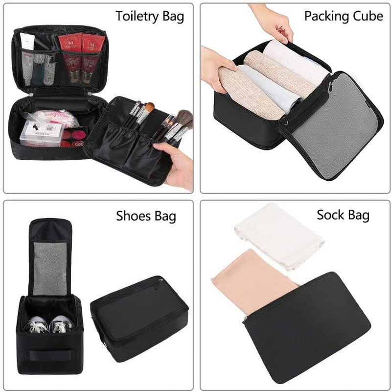 8 Set Packing Cubes Luggage Packing Organizers for Travel Accessories-Jet Black