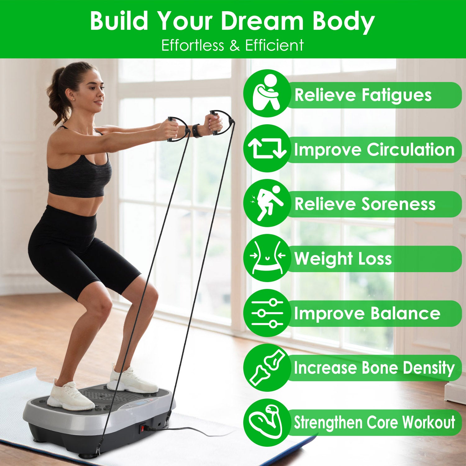 1Pc Vibration Exercise Machine with Resistant Bands for Spring Summer Fitness Remote Control Whole Body Vibration Platform Workout Equipment Home Fitness Training Equipment for Weight Loss Fat Burner