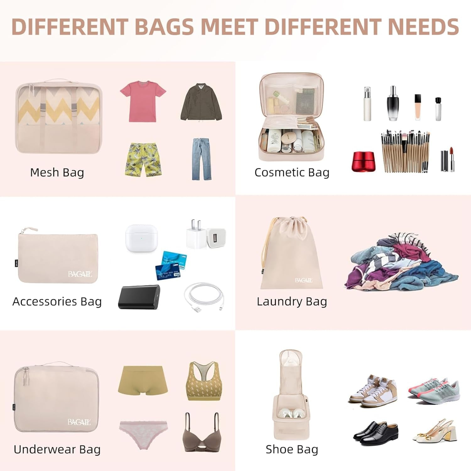 8 Set Packing Cubes Luggage Packing Organizers for Travel Accessories-Cream