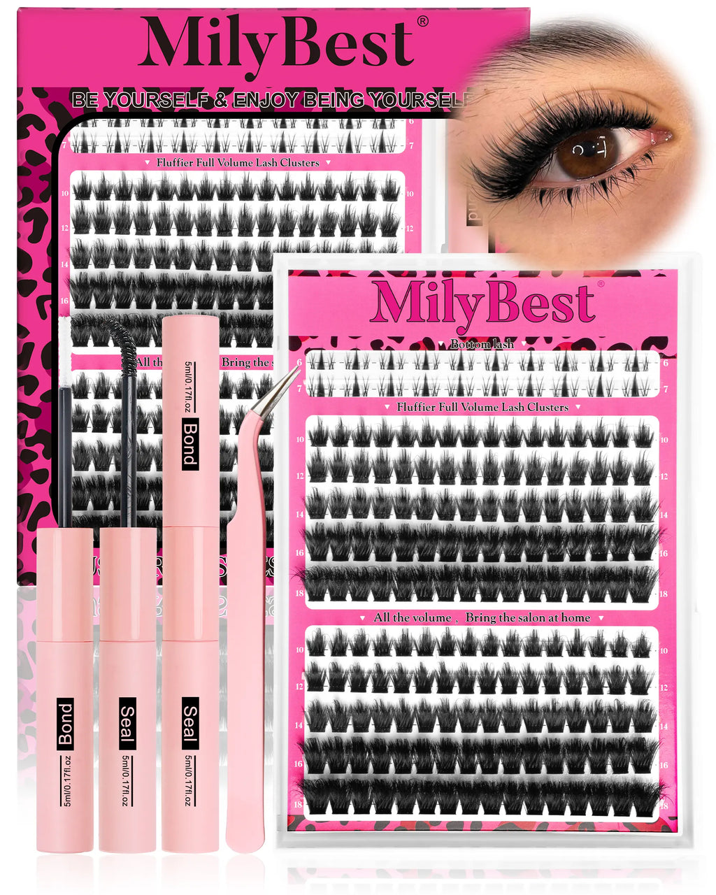 Milybest Cove Eyelashes ,1 Set Mixed Length Individval Eyelash Extensions Kit,Self Grafting False Eyelashes with Tweezers&Glue&,Prefessional Eye Makeup Accessories for Women