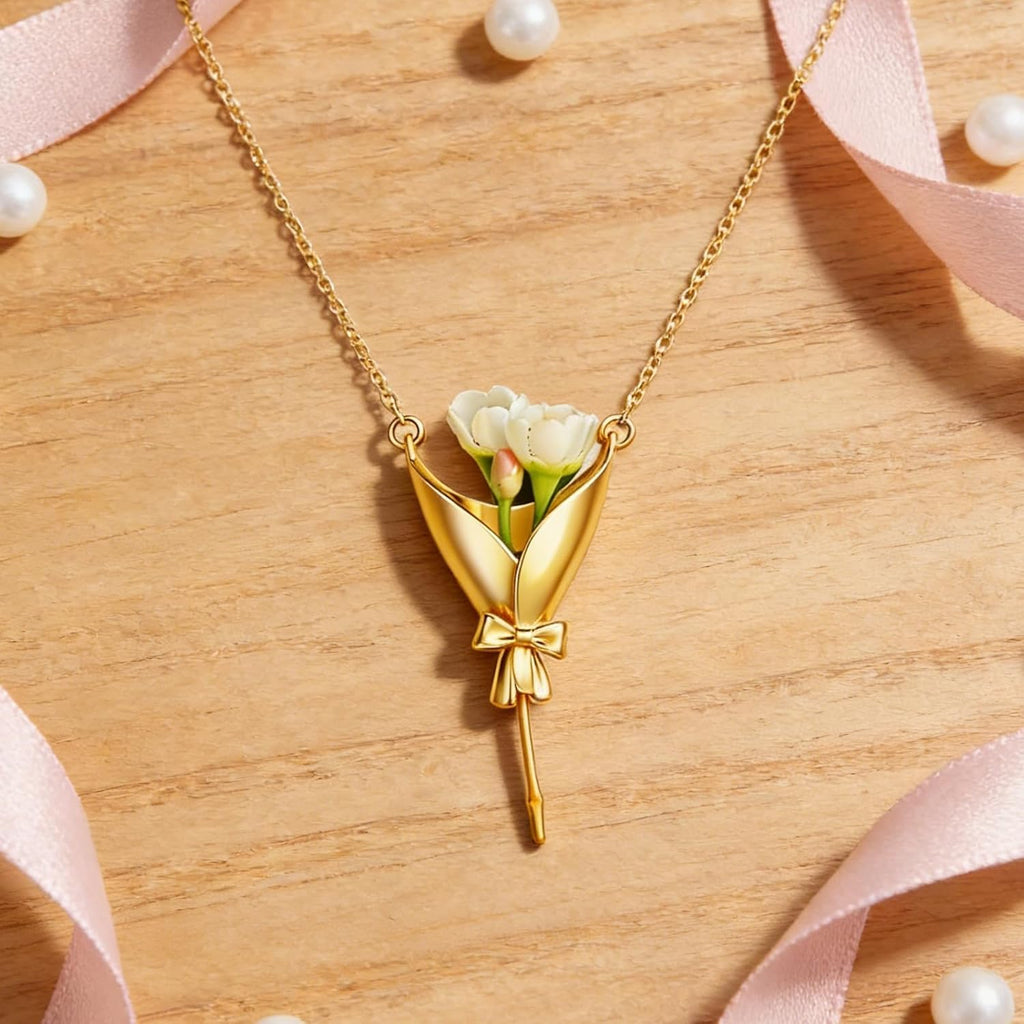 Flower Holder Necklace DIY Bouquet Necklace Wearable Mini Vase Jewelry to Insert Dried or Real Blooms Birthday Wedding Gift Jewelry for Mom Wife Sister Best Friend
