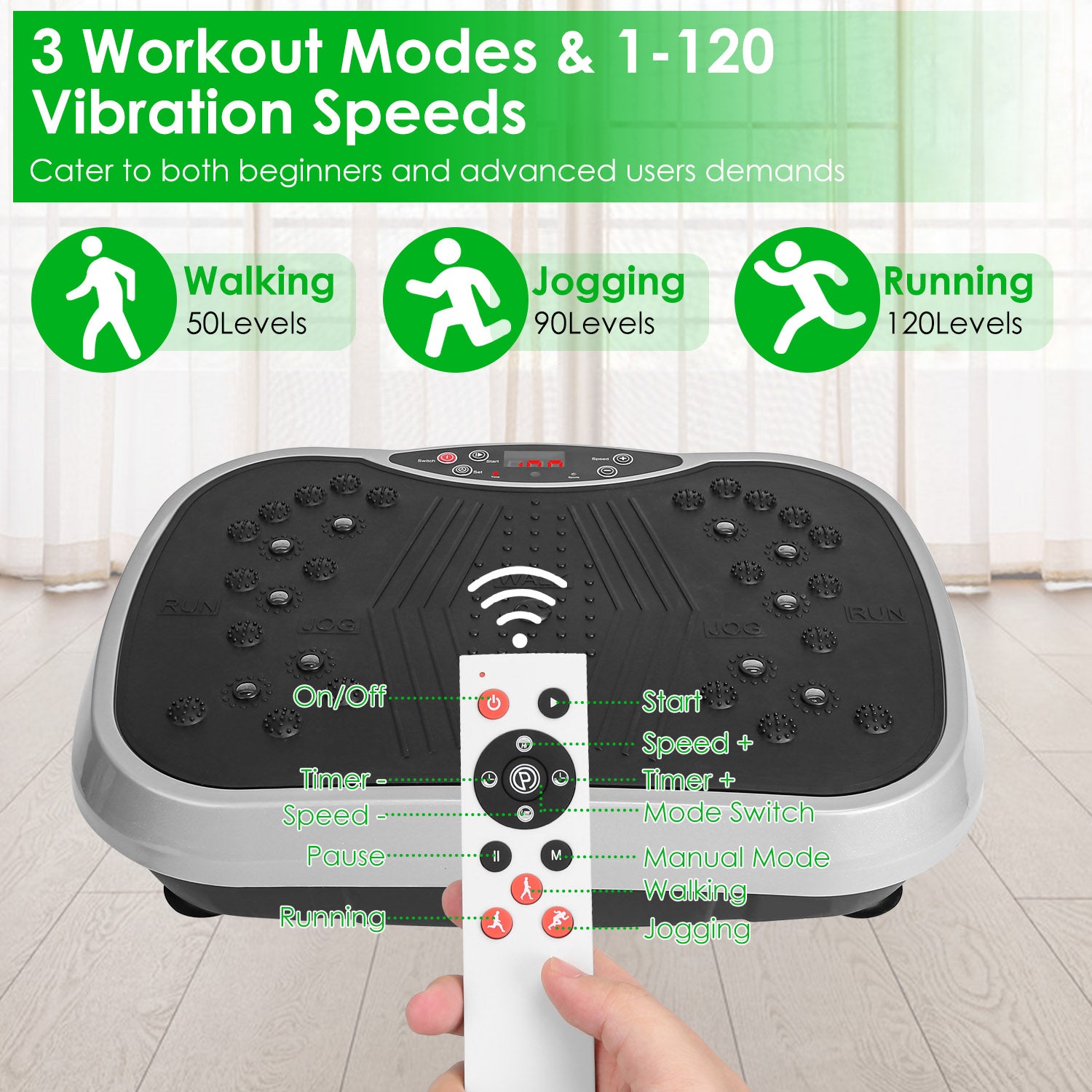 1Pc Vibration Exercise Machine with Resistant Bands for Spring Summer Fitness Remote Control Whole Body Vibration Platform Workout Equipment Home Fitness Training Equipment for Weight Loss Fat Burner