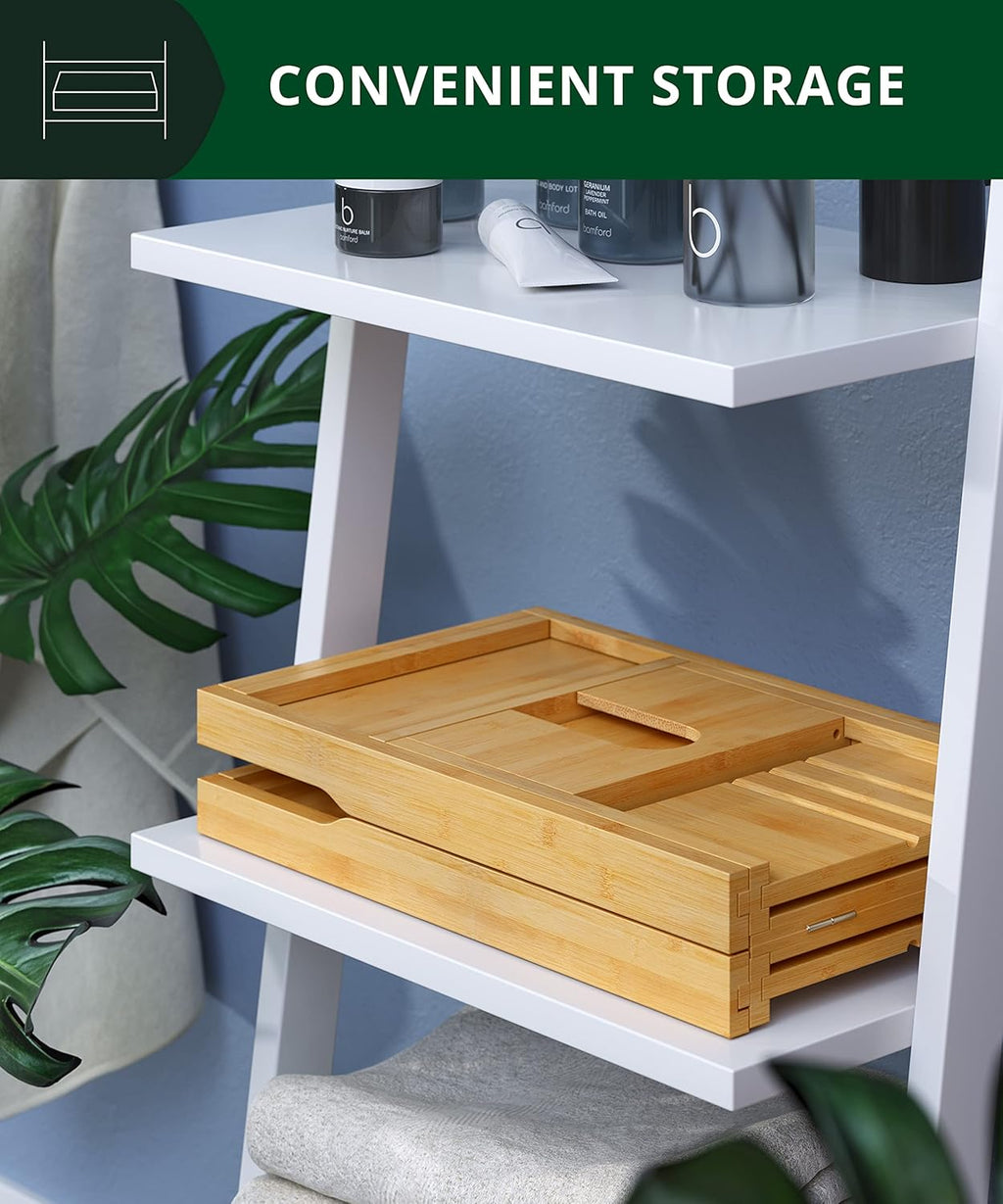 Premium Foldable Bathtub Tray Caddy - Wood Bath Tray for Tub, Bamboo Shelf, Expandable Bath Table Trays, Bathtub & Bathroom Accessories for New Home & Mothers, Birthday Gifts for Mom