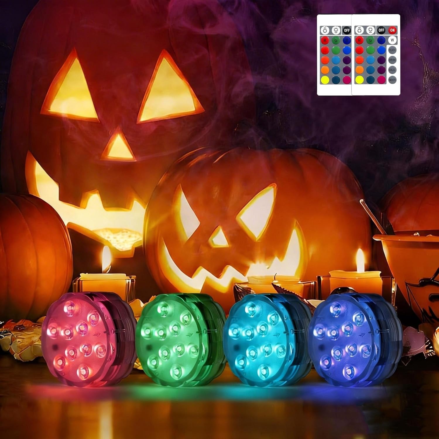 Submersible LED Lights with Remote, 16 Colors 4 Modes Battery Powered Waterproof LED Pool Lights for Inground Pool above Ground Pool Bathtub Decoration (4 Packs)