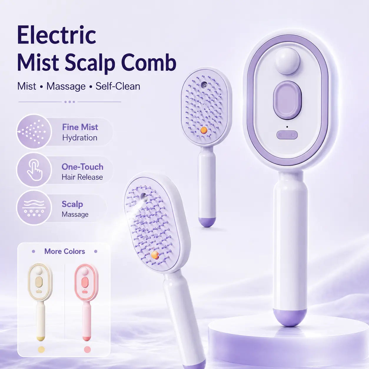【Not Straightened】Electric Spray Air Cushion Massage Comb, Self-Cleaning Anti-Tangle Hair Brush, Anti-Static Volumizing Scalp Massage Brush for Dry Frizzy Hair Care, No Essential Oil Included