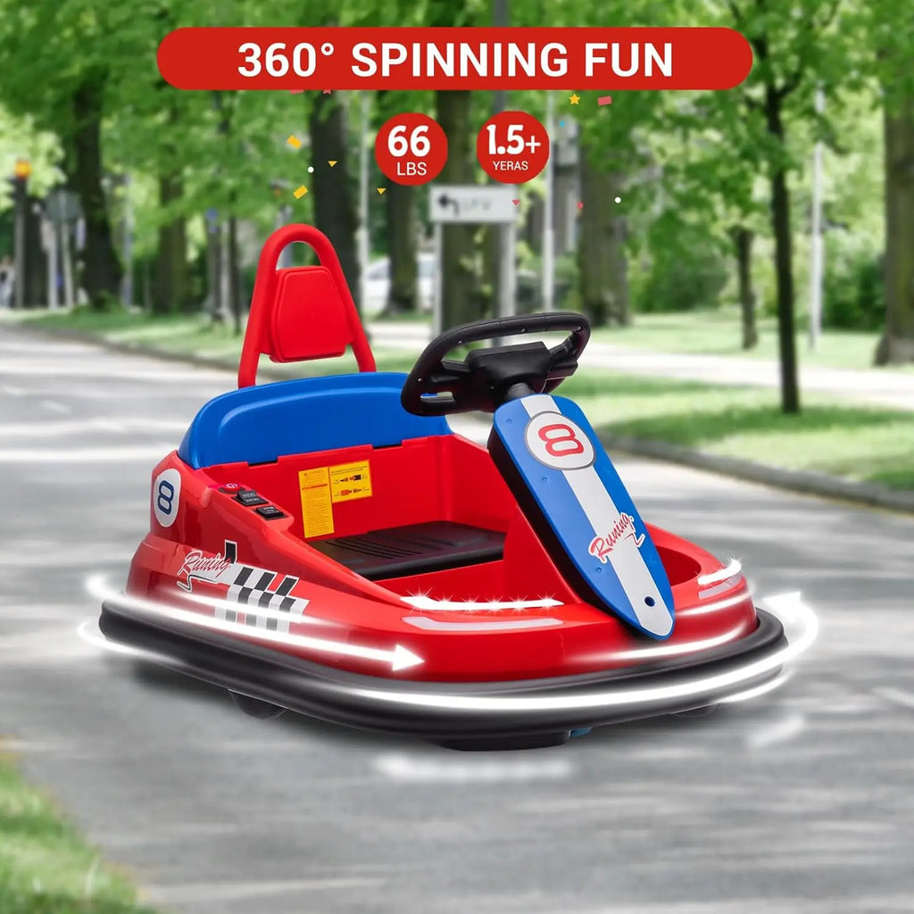 Kids Electric Bumper Car 6V Ride-On Toy with 360° Rubber Guard Dual 15W Motors Steering Wheel Control 2-Speed Ride-On Vehicle