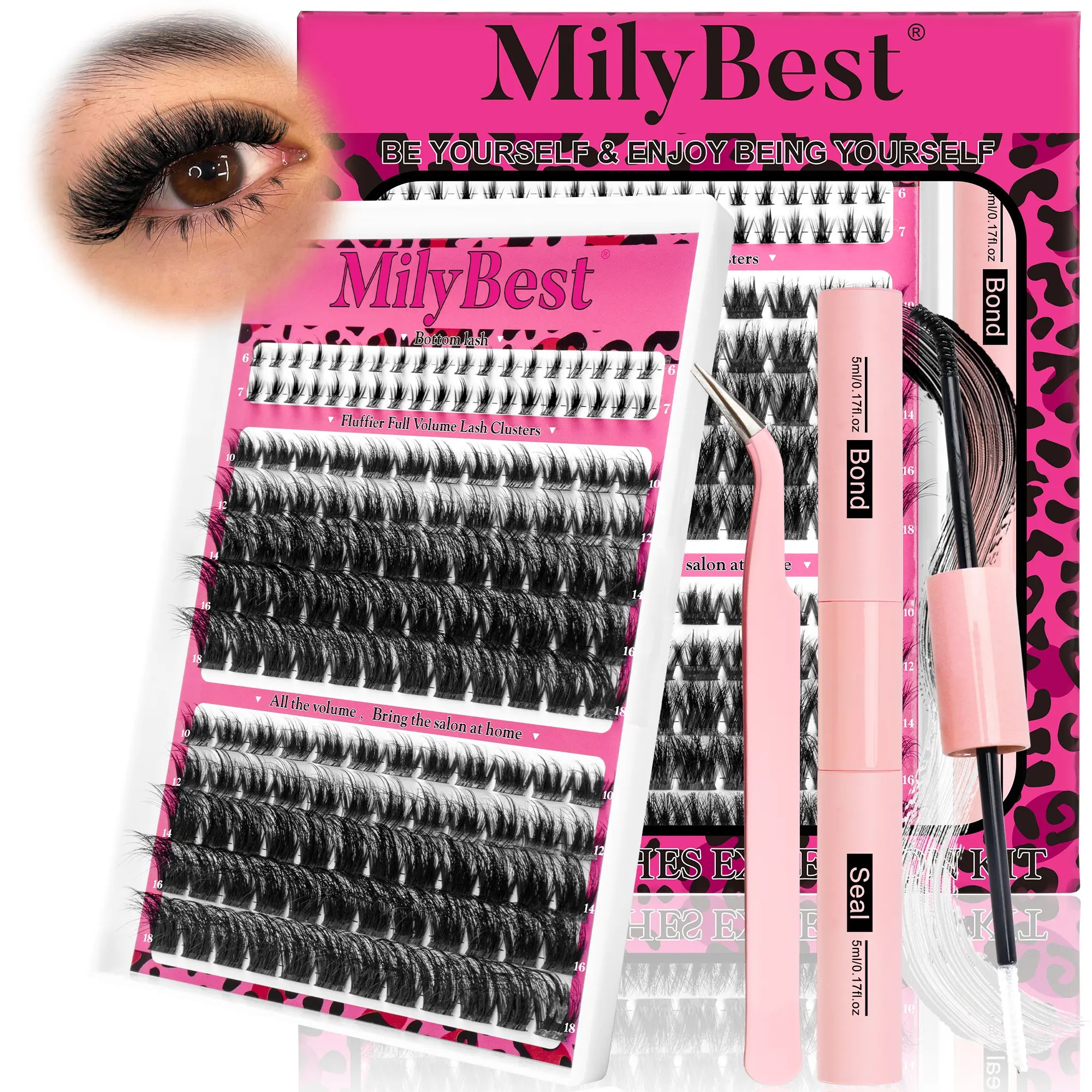 Milybest Cove Eyelashes ,1 Set Mixed Length Individval Eyelash Extensions Kit,Self Grafting False Eyelashes with Tweezers&Glue&,Prefessional Eye Makeup Accessories for Women