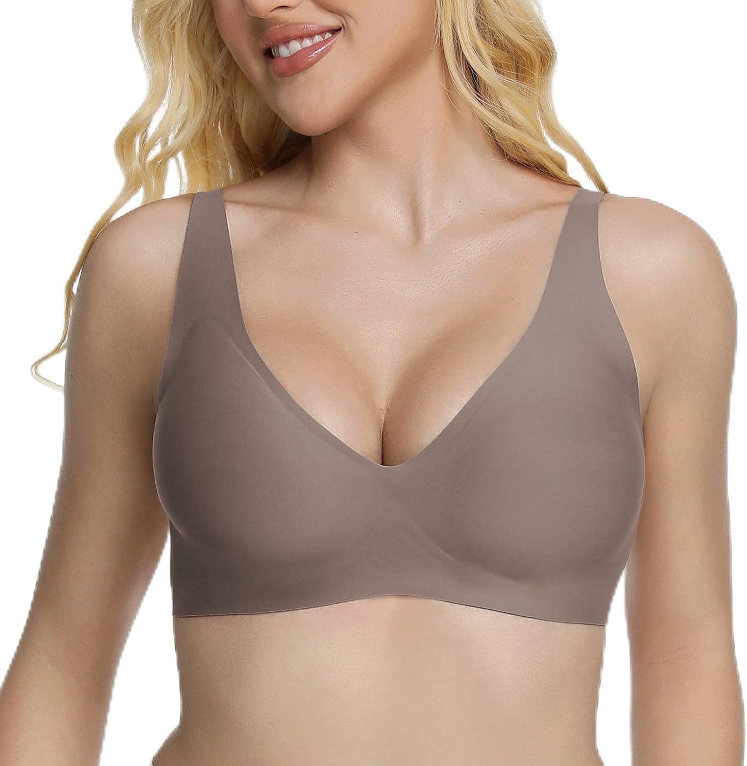 Jelly Wireless Bra Deep V Push up Seamless T-Shirt Comfortable Plunge No Underwire Bras with Adjustable Straps Everyday Bras