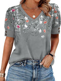 Womens Tops Short Sleeve Shirts Buttons V Neck Spring Fashion Summer Outfits plus Size Blouses Dressy Casual