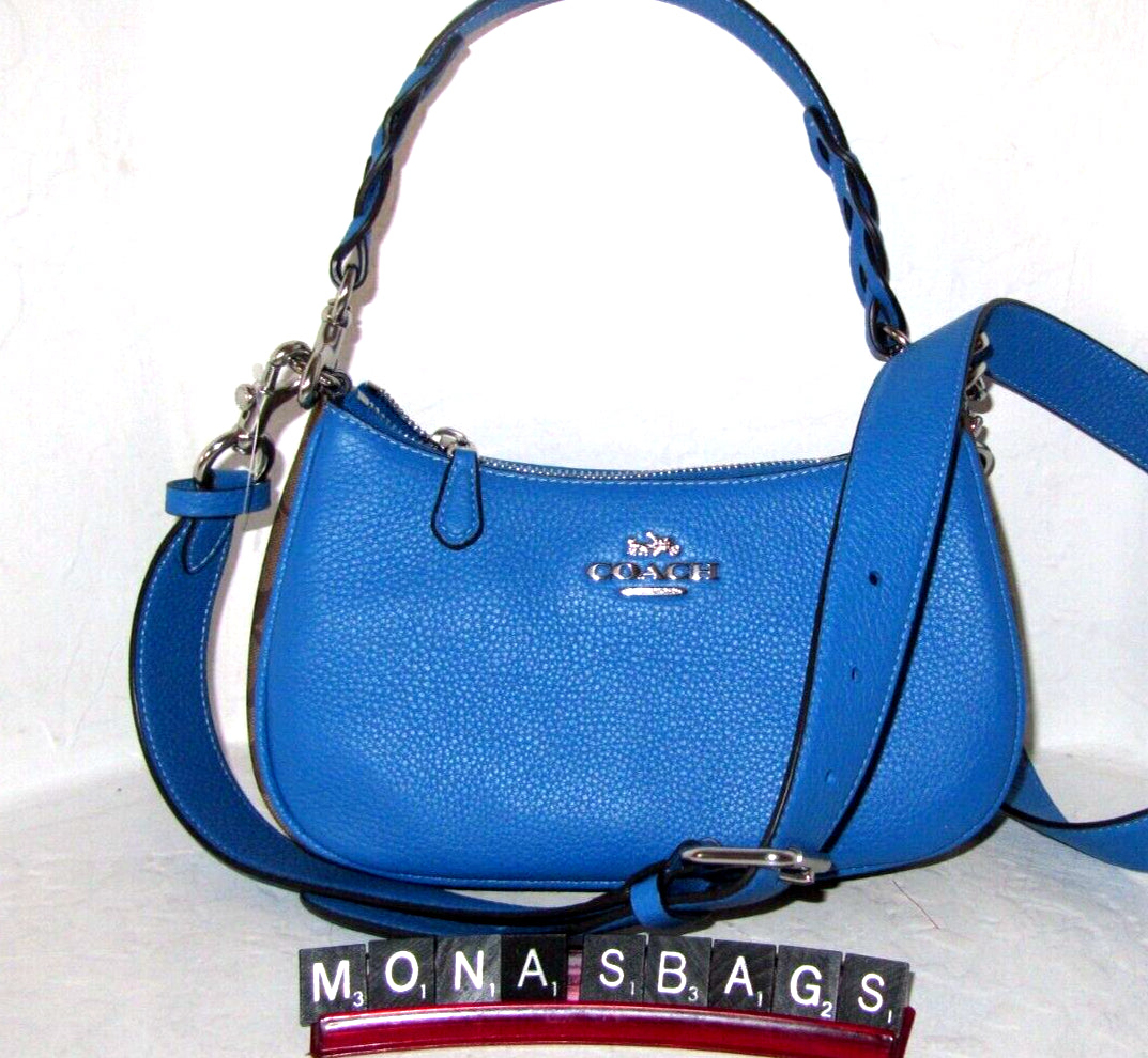 Coach New CJ590 Teri Shoulder Crossbody Bag Khski Signature Canvas Racer Blue