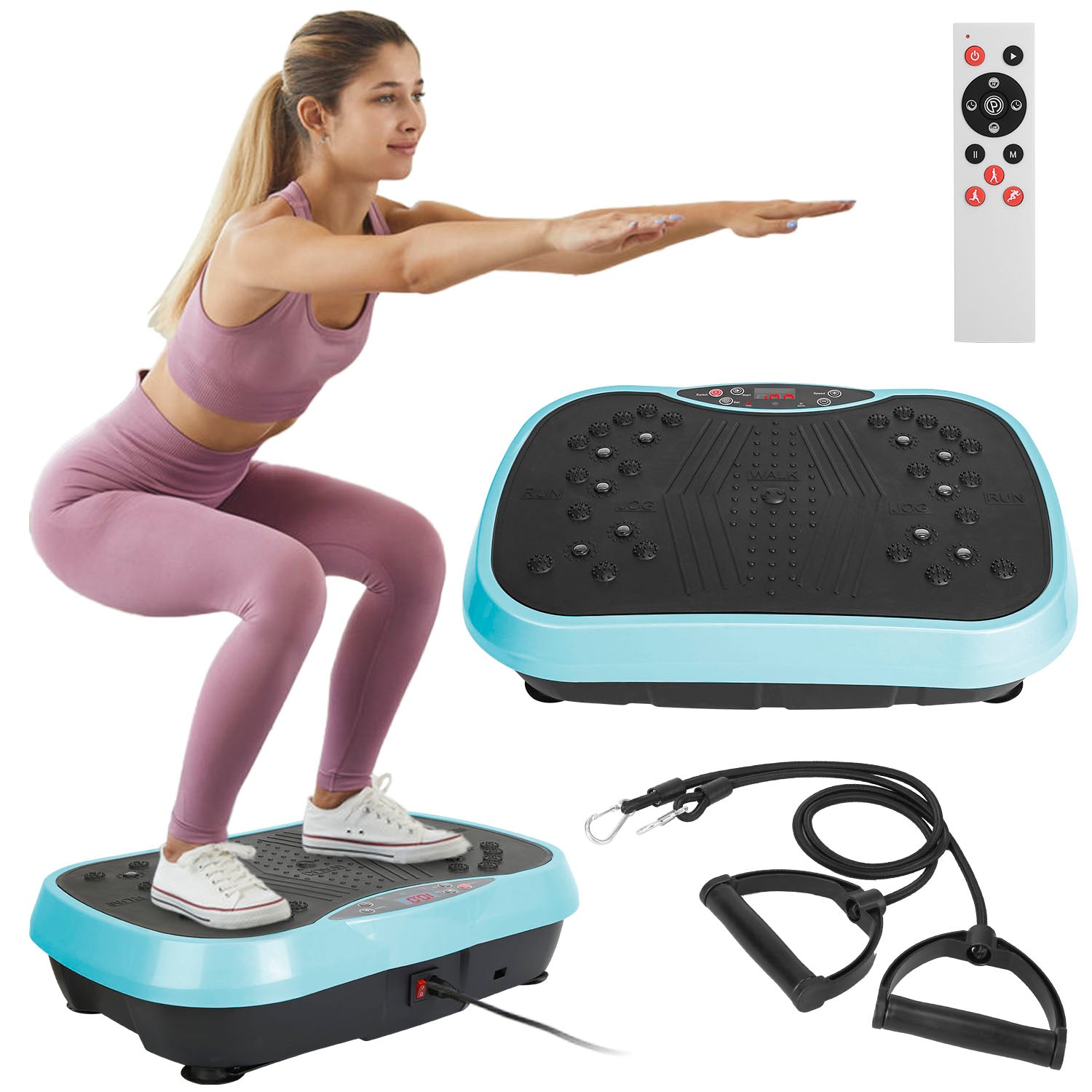 1Pc Vibration Exercise Machine with Resistant Bands for Spring Summer Fitness Remote Control Whole Body Vibration Platform Workout Equipment Home Fitness Training Equipment for Weight Loss Fat Burner