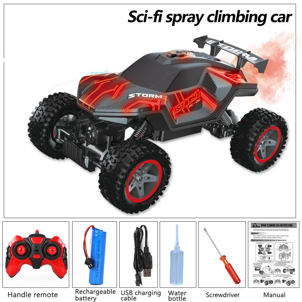 4WD RC Drift Car with Music Led Lights 2.4G Gesture Radio Remote Control Spray Stunt Car 360° Rotating Climbing Car Toys Gift