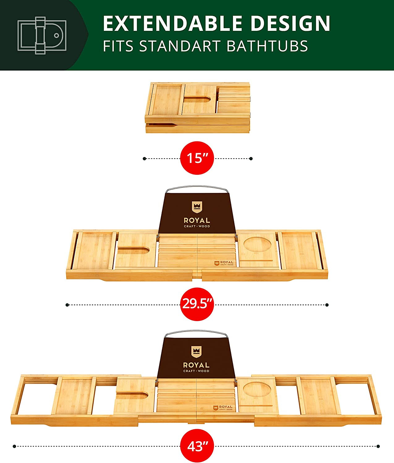 Premium Foldable Bathtub Tray Caddy - Wood Bath Tray for Tub, Bamboo Shelf, Expandable Bath Table Trays, Bathtub & Bathroom Accessories for New Home & Mothers, Birthday Gifts for Mom