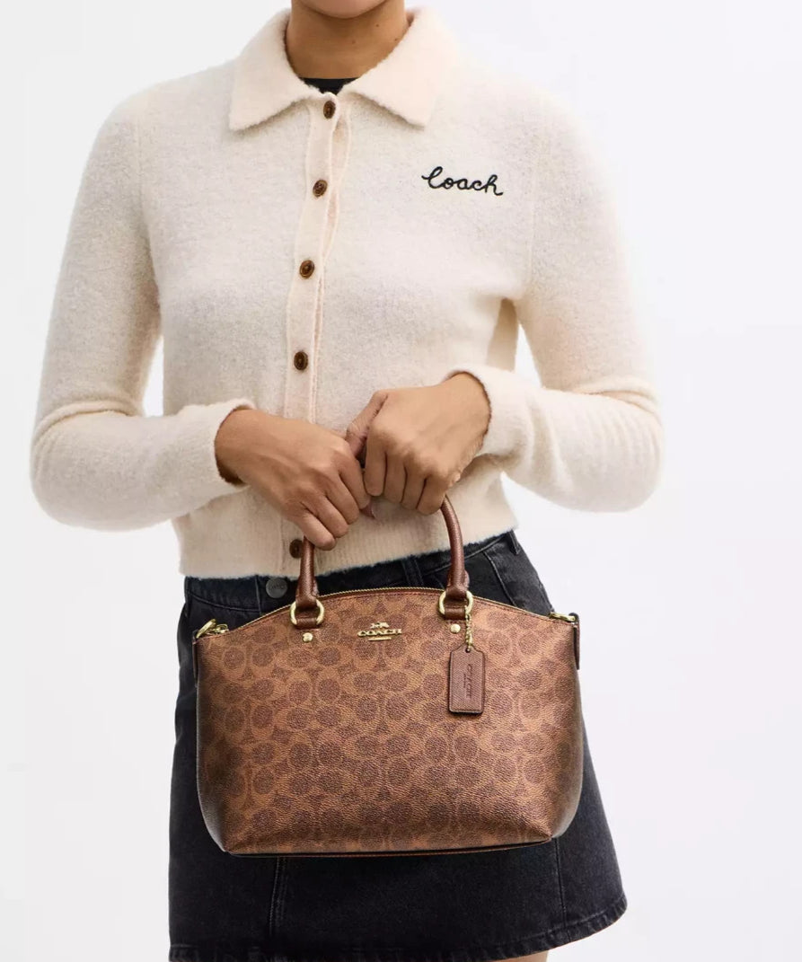 Coach Brown/Copper Sadie Metallic Signature Canvas Satchel Bag (CCM71) - NWT