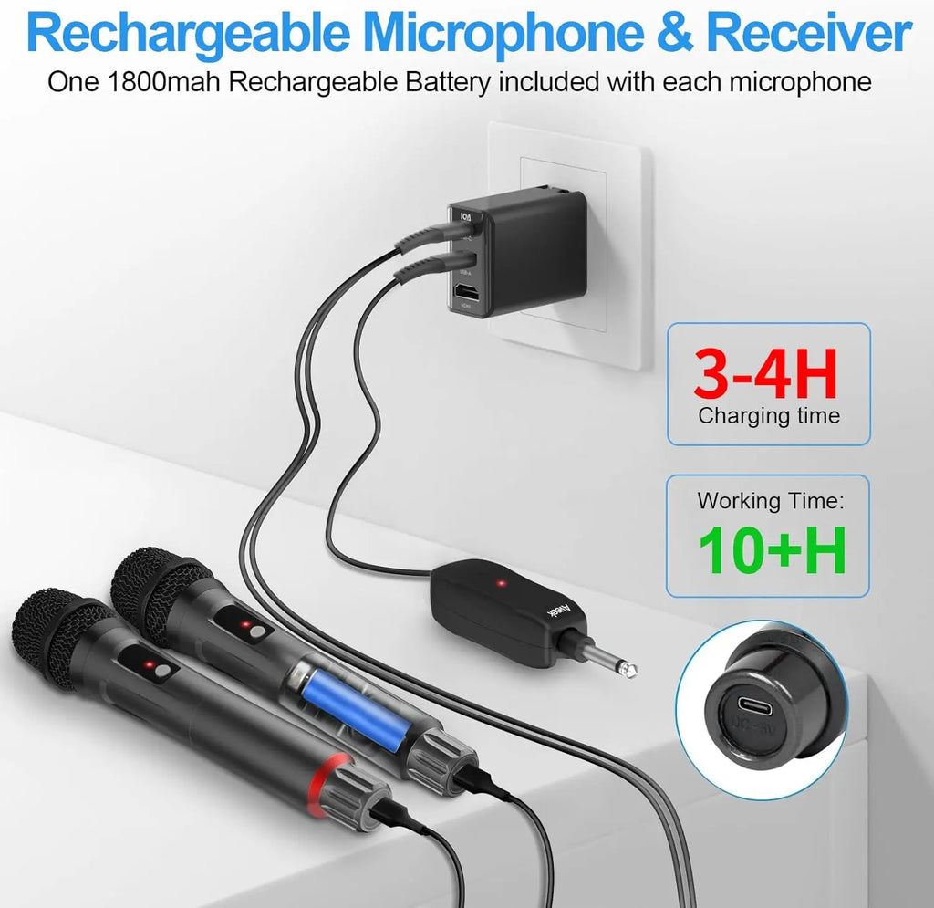 Wireless Microphones Rechargeable,  Karaoke Handheld Microphone with Receiver,Microphones for Singing,Karaoke Machines,Dj