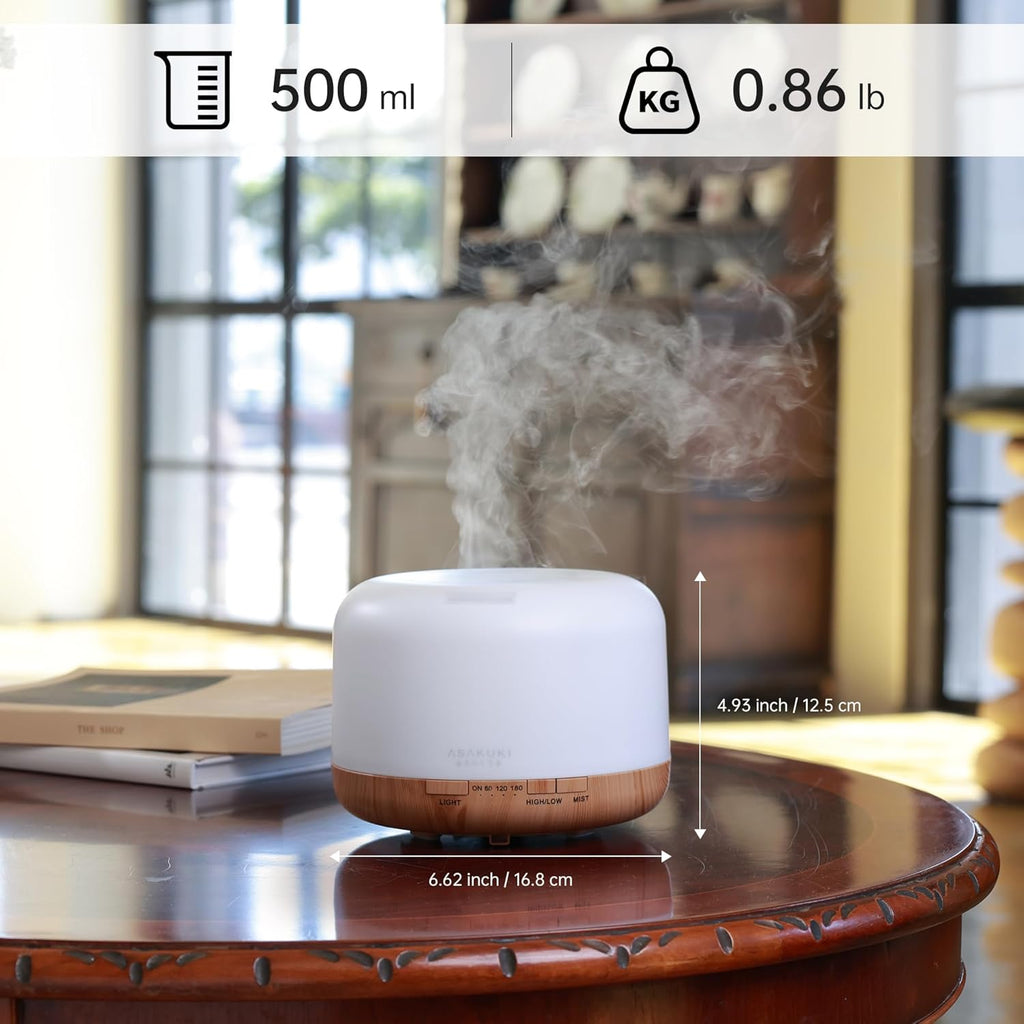 Essential Oil Diffuser for Home, 500ML Aromatherapy Diffuser Humidifier with Remote Control, 7 Color LED Lights, Quiet Cool Mist Diffuser for Bedroom, Office (Yellow)