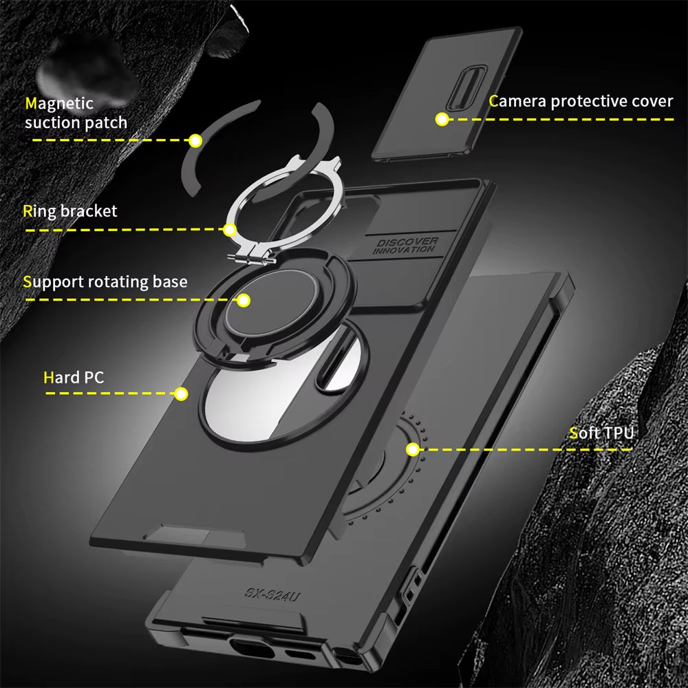 Magnetic Slide Camera Protection Phone Case for Samsung Galaxy S26, S25 Edge, S24, S23 Plus, S21, S22 Ultra, FE, A54, A15, A05, A05S