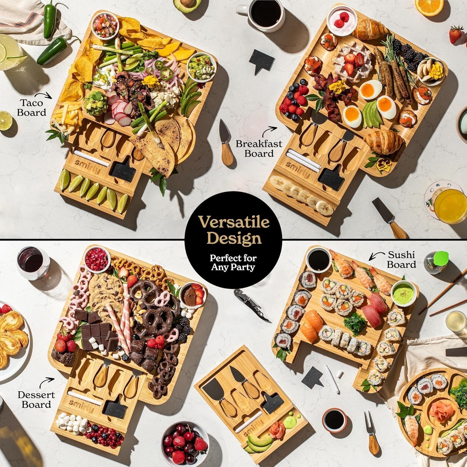 Charcuterie Large Bamboo Cheese Board Set for Serving - House Warming Gifts for New Home, Wedding, Bridal Shower & Birthday, for Women