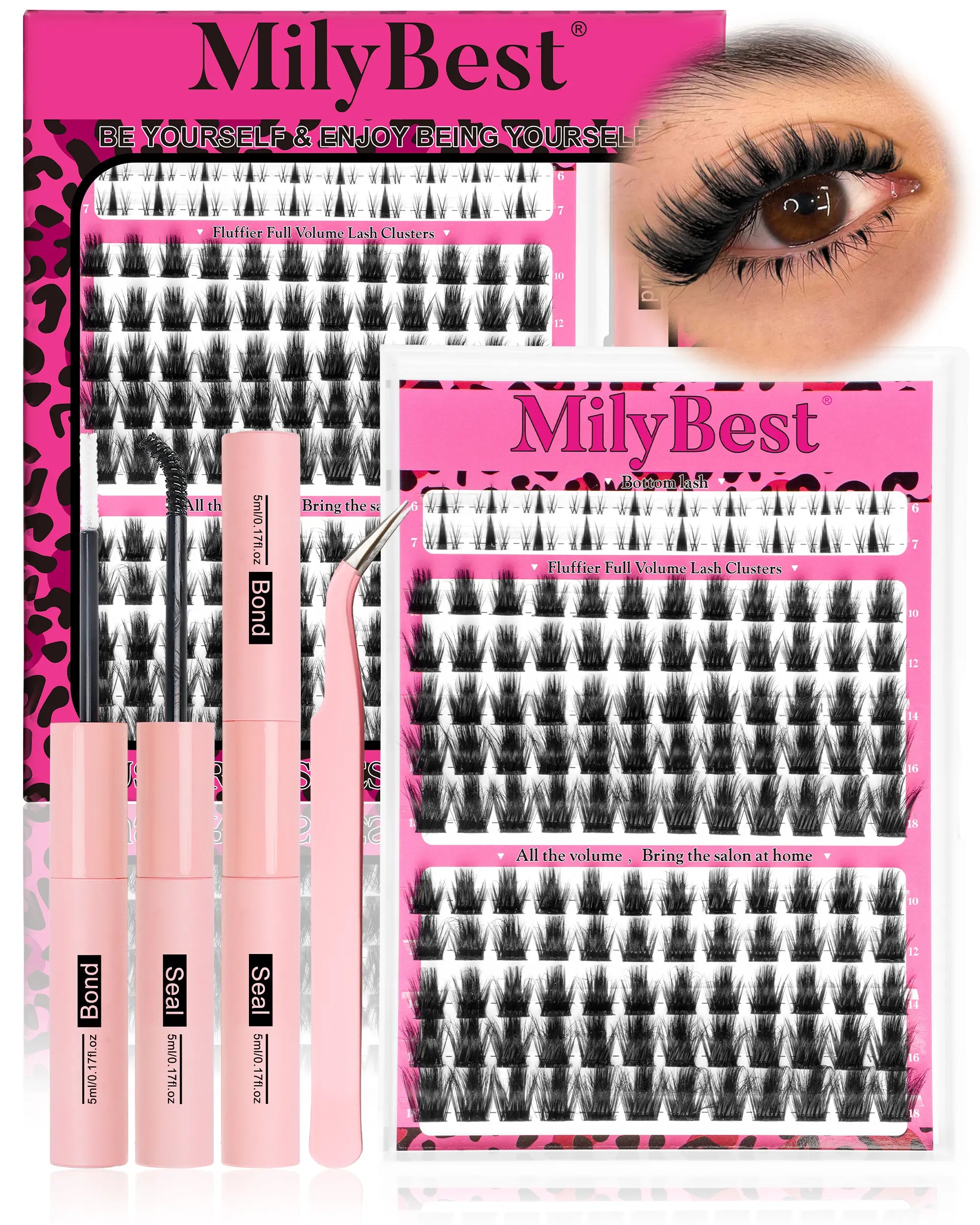 Milybest Cove Eyelashes ,1 Set Mixed Length Individval Eyelash Extensions Kit,Self Grafting False Eyelashes with Tweezers&Glue&,Prefessional Eye Makeup Accessories for Women