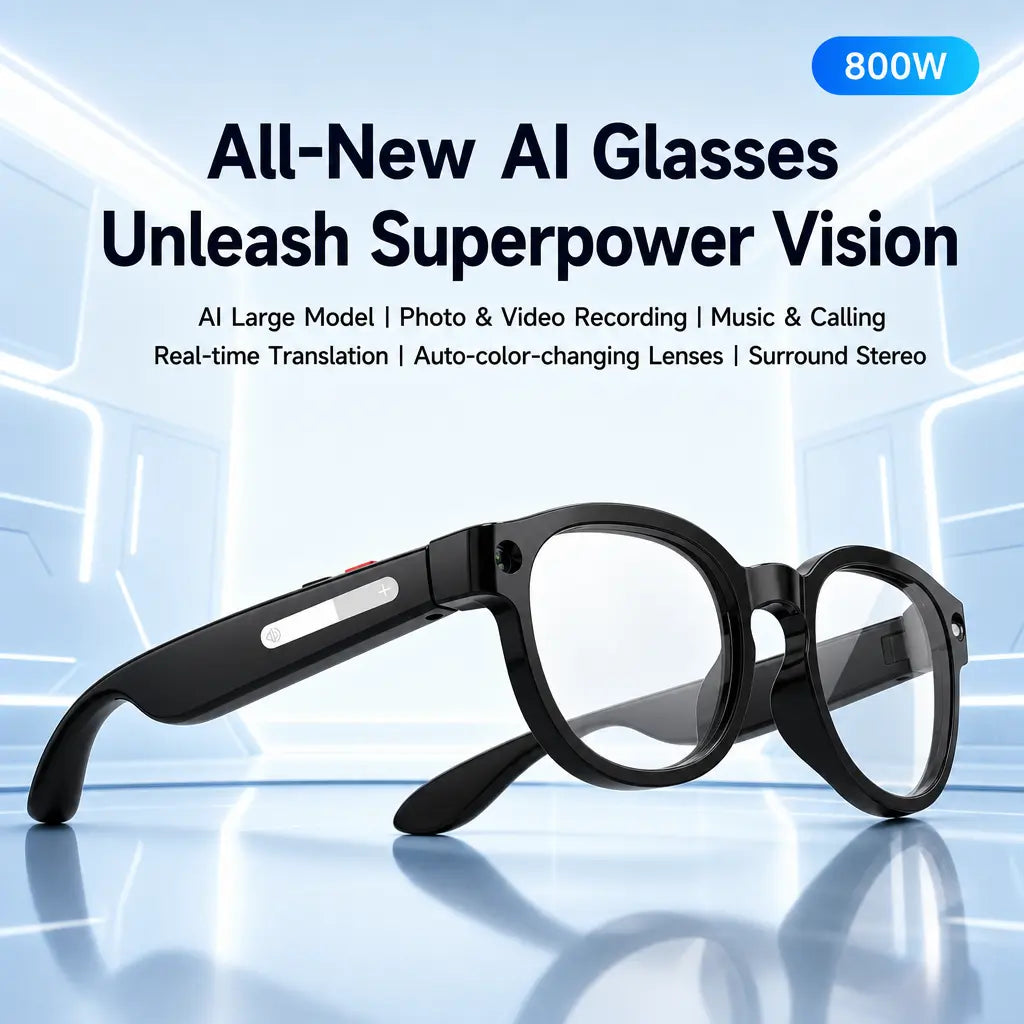 Sightflow Smart AI Camera Glasses, 8MP Photochromic Uv-Protection Lenses, 160+ Languages Real-Time Translation, Bluetooth Audio, Hands-Free Photo & Video Capture, Button Touch Control, for Travel Outdoor Daily Use, Compatible with Ios & Android
