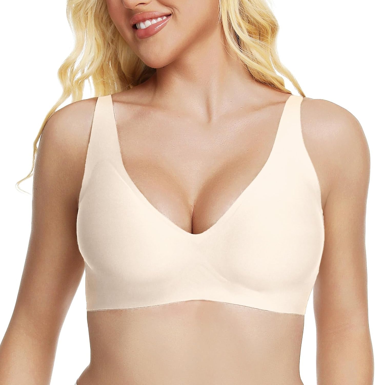 Jelly Wireless Bra Deep V Push up Seamless T-Shirt Comfortable Plunge No Underwire Bras with Adjustable Straps Everyday Bras