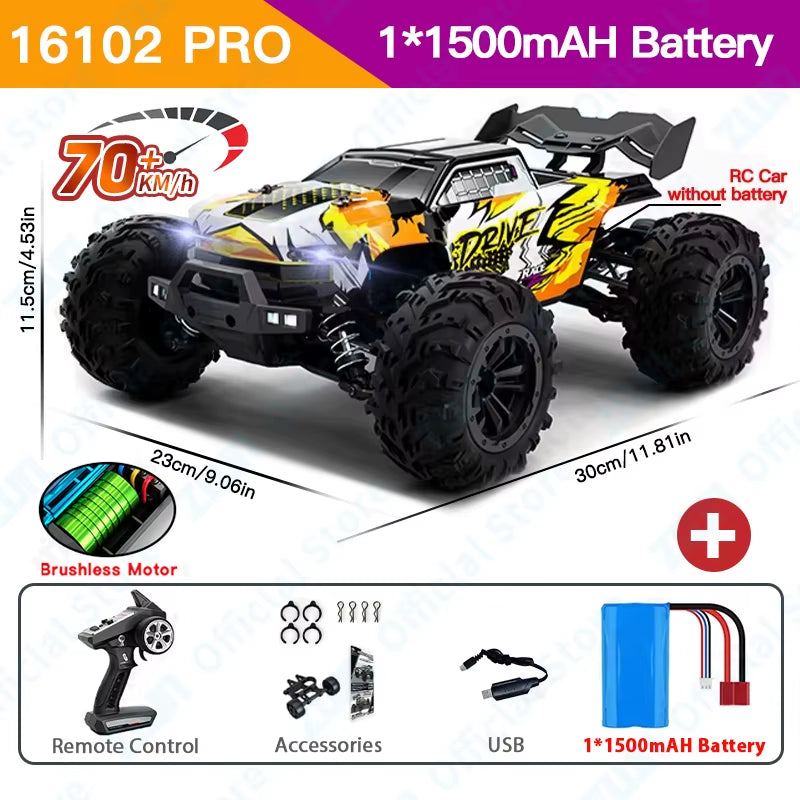 1:16 70KM/H or 50KM/H 4WD RC Car with LED Remote Control Cars High Speed Drift Monster Truck for Kids Vs Wltoys 144001 Toys
