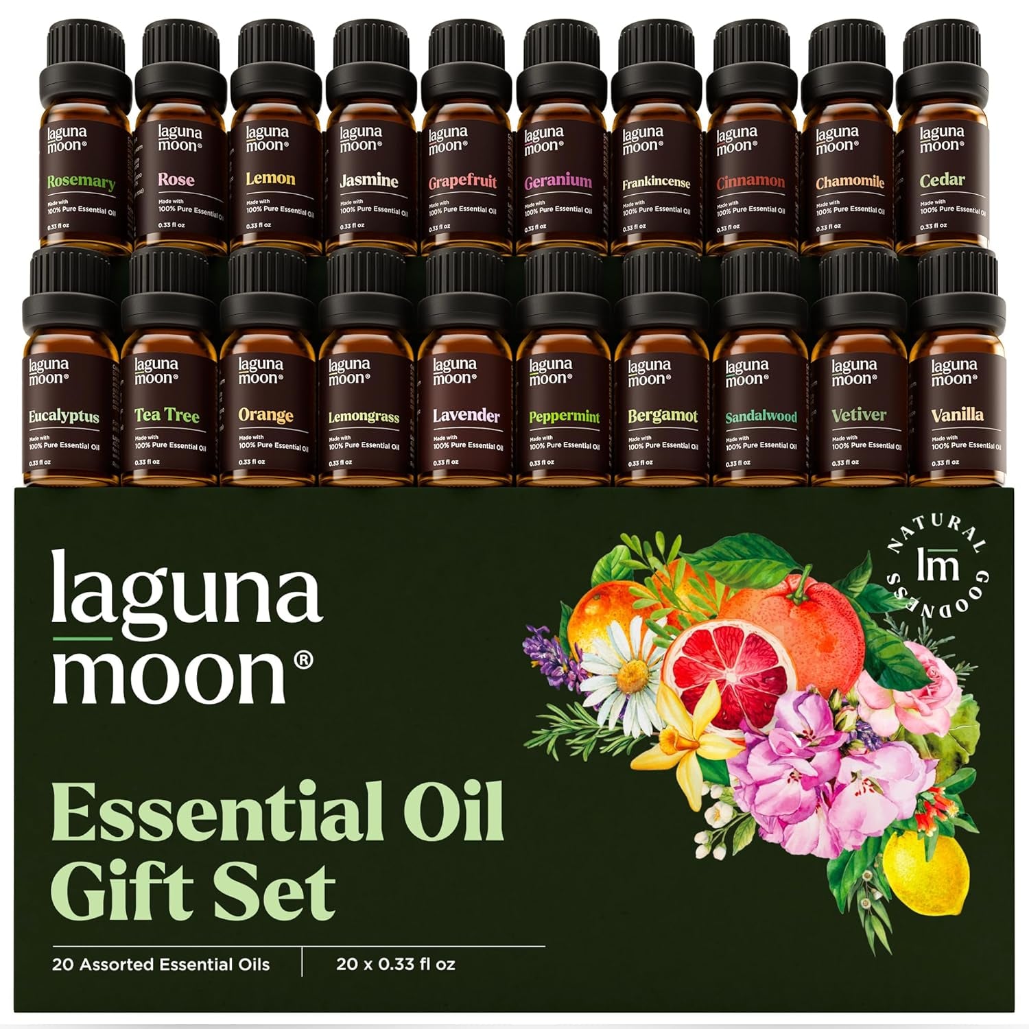 Essential Oils Set, Top 20 Gift Set Oils for Diffusers, Humidifiers, Aromatherapy, Candle Making Scents, Cars & Home Products, Peppermint, Tea Tree, Lavender, Eucalyptus, Lemongrass (10Ml)
