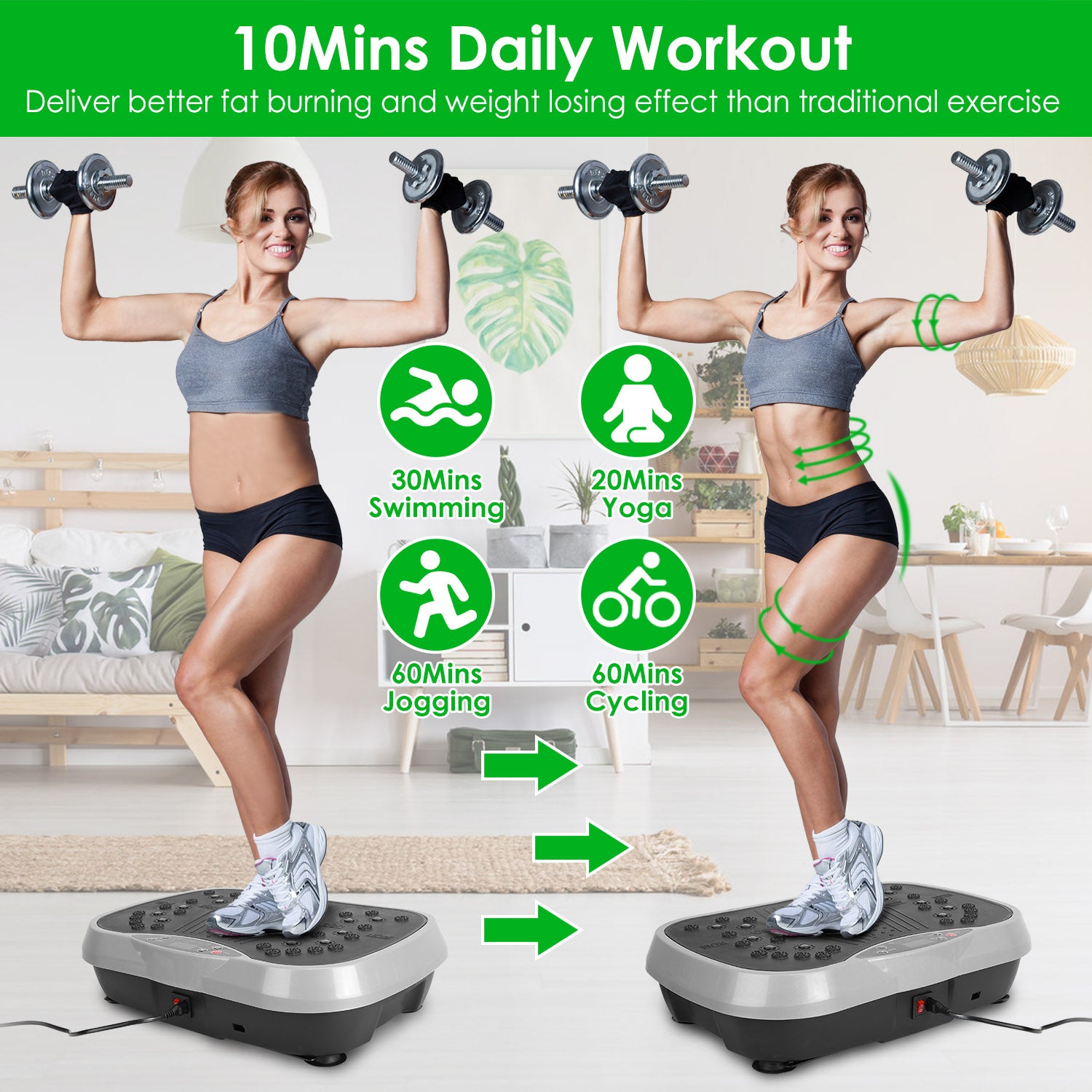 1Pc Vibration Exercise Machine with Resistant Bands for Spring Summer Fitness Remote Control Whole Body Vibration Platform Workout Equipment Home Fitness Training Equipment for Weight Loss Fat Burner