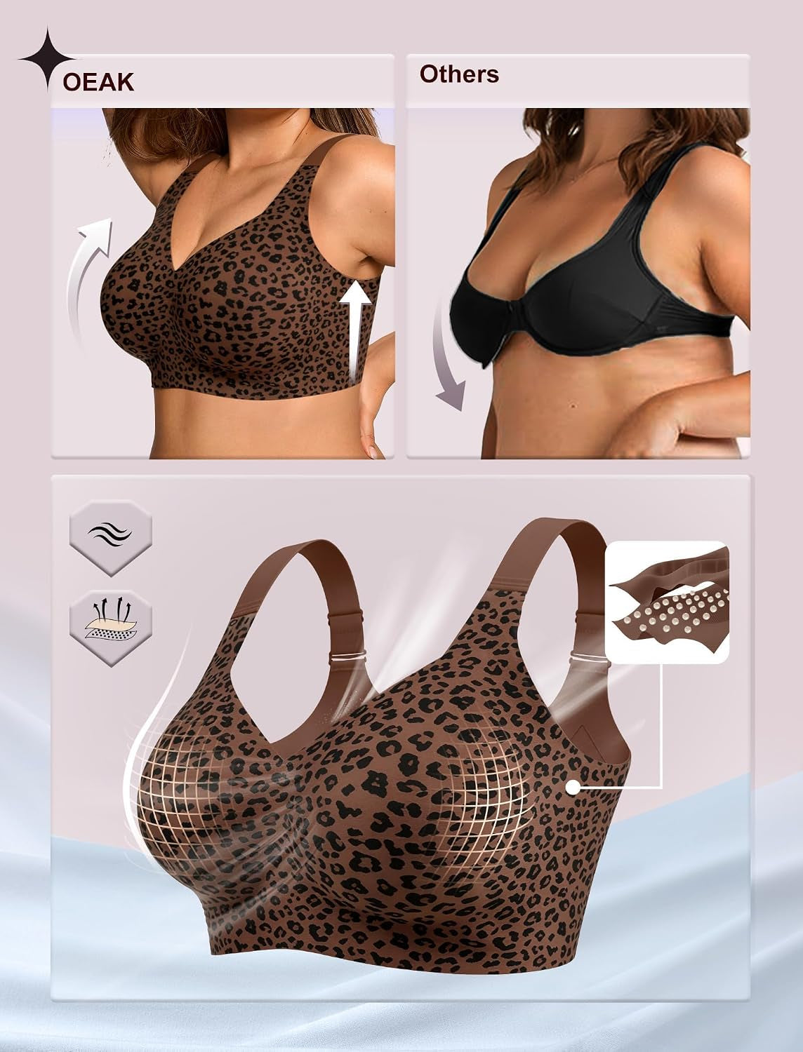 OEAK Womens Wireless Jelly Bra plus Size Supportive Seamless Bras Full Coverage Push up Comfortable No Underwire Tshirt Bras