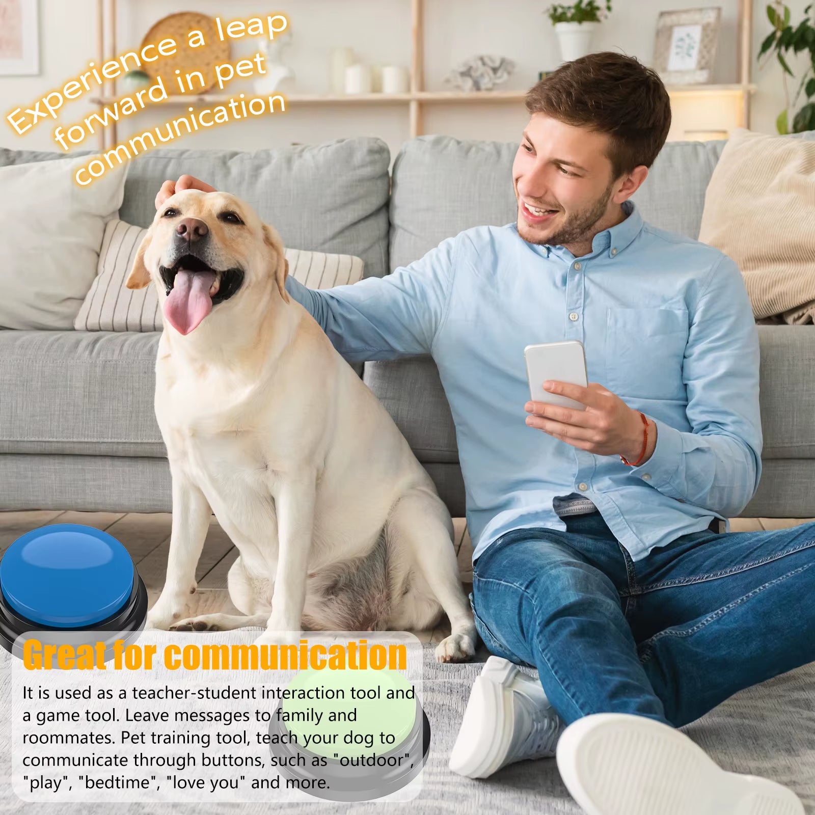 4/6Pcs Recordable Dog Training Buttons with Light Pet Interactive Dog Cat Pet Training Buzzer Talking Button Intelligence Toy
