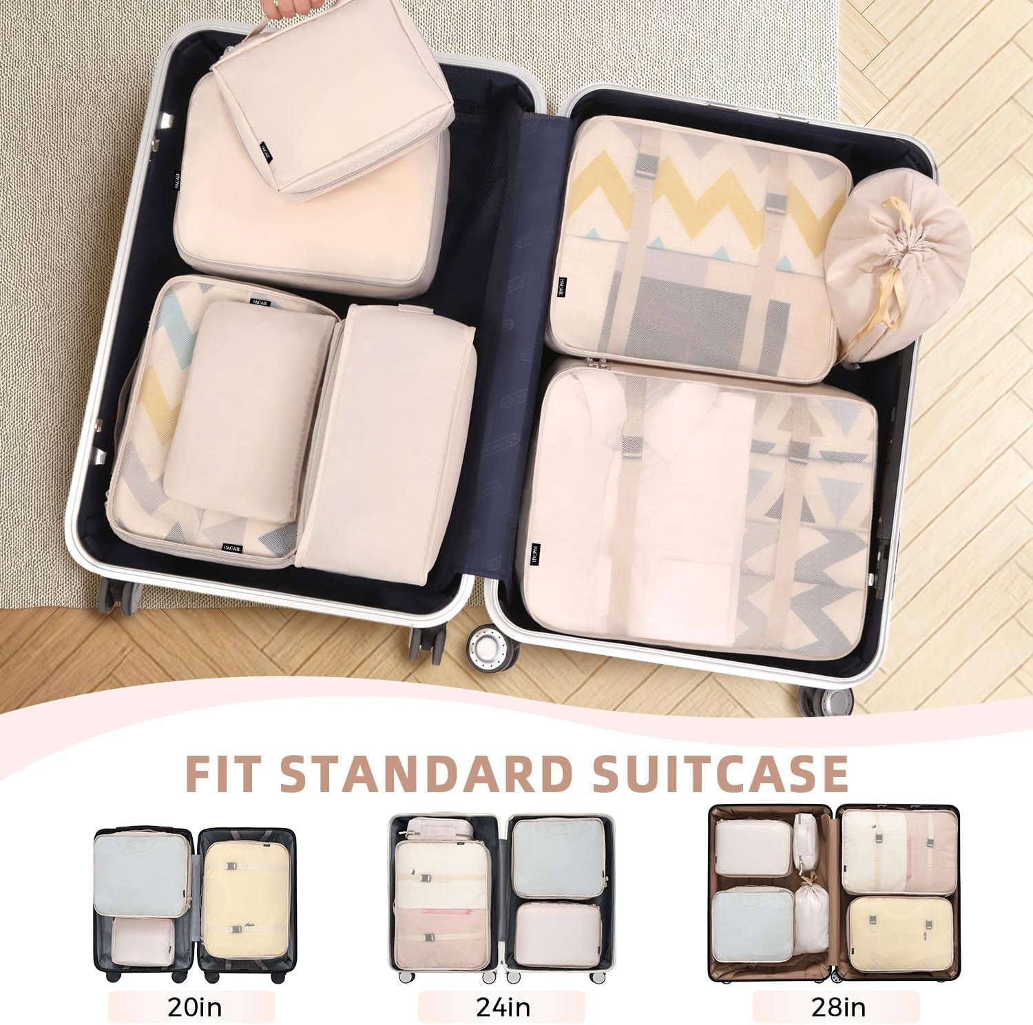 8 Set Packing Cubes Luggage Packing Organizers for Travel Accessories-Cream